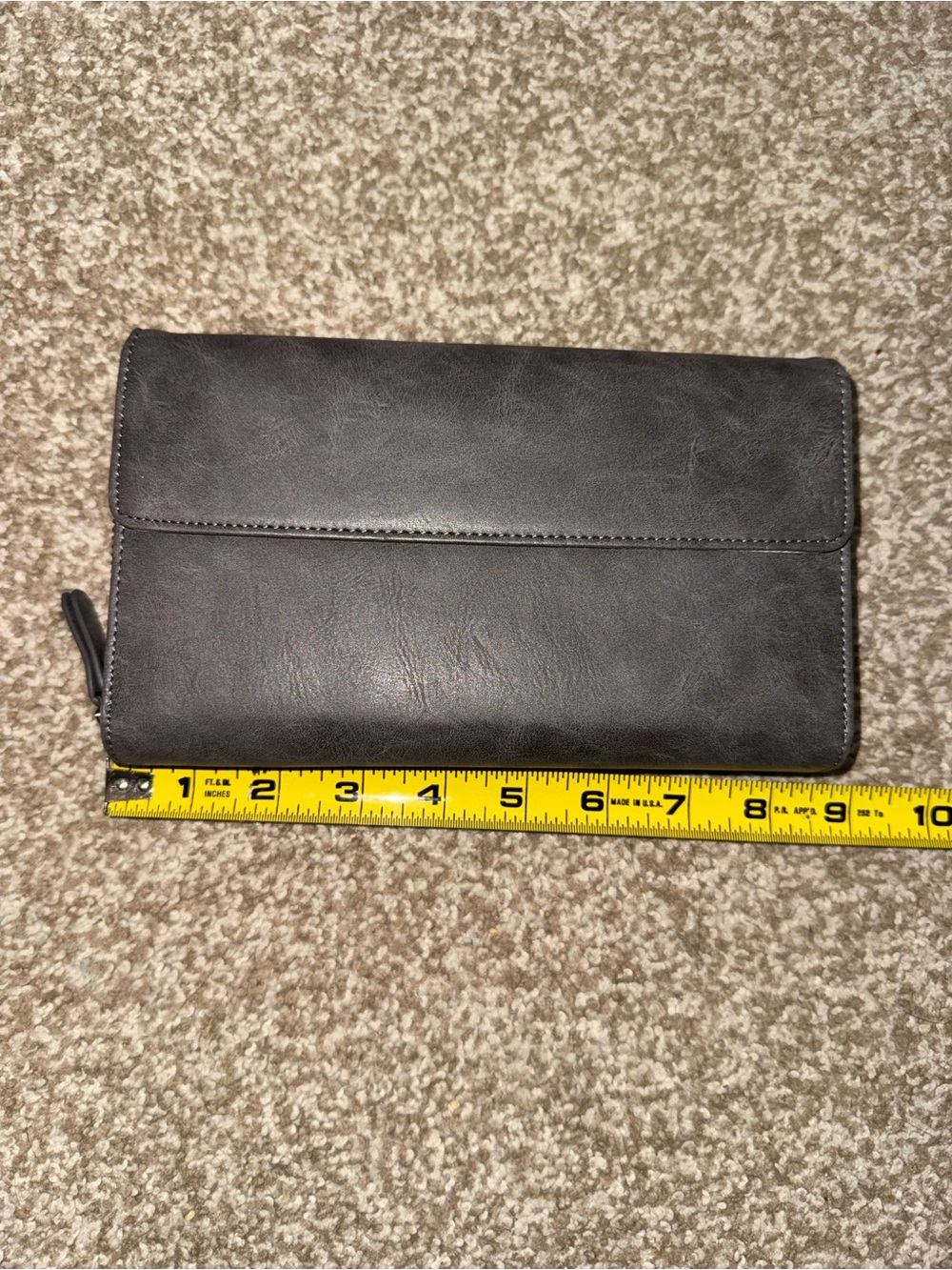 Seint gray Leather Zip Wallet Clutch w makeup and mirror spot.